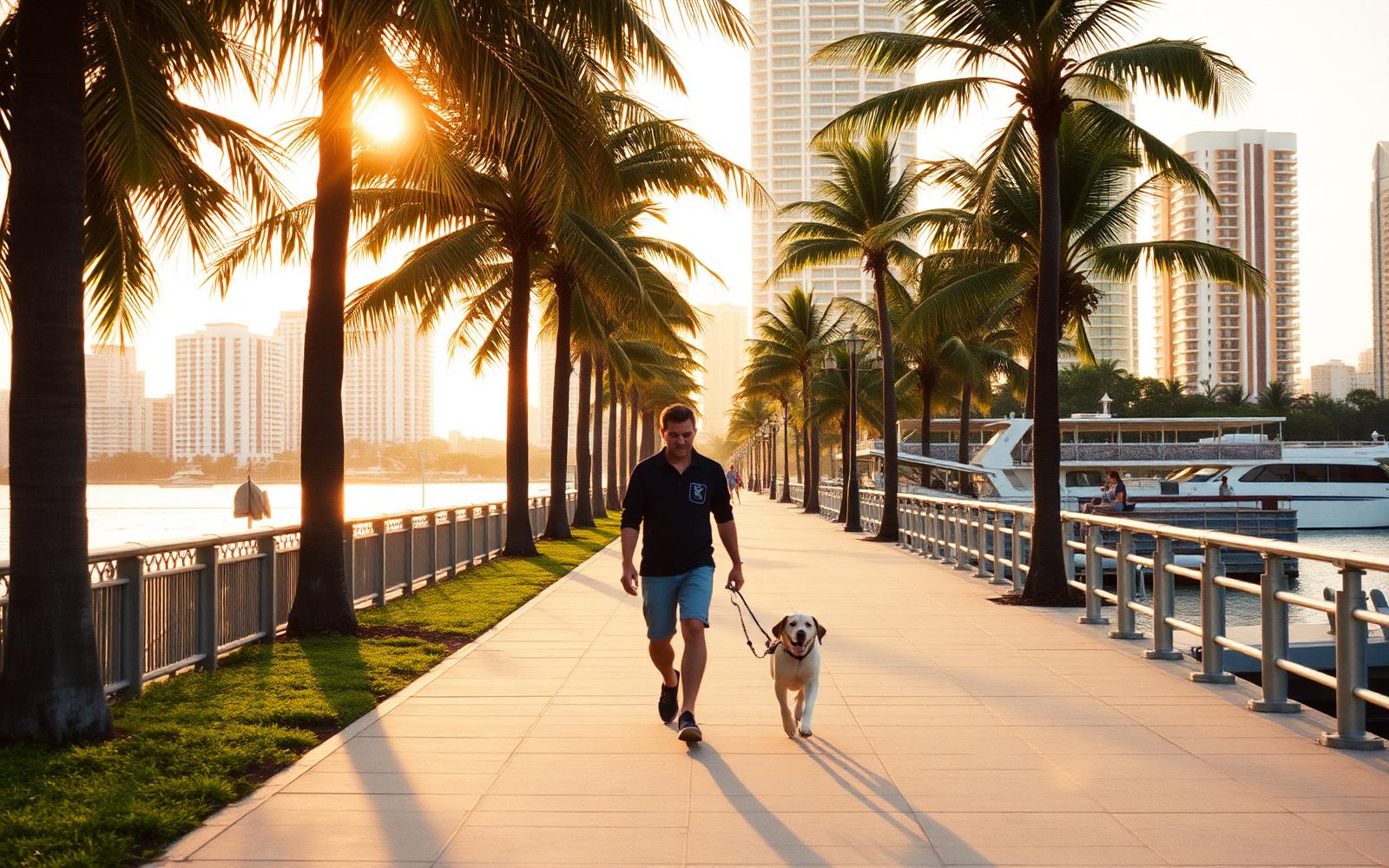 Miami skyline and Biscayne Bay at golden hour